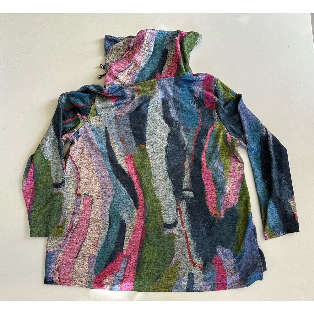 Ali Miles Cowl Funnel Neck Tunic Top Sweater Multicolor Abstract - Size XL - Picture 3 of 11
